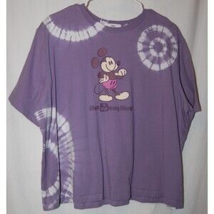 Disney Micky Mouse Genuine Mouse Wear Cropped T-shirt Purple Tie Dye Womens XL